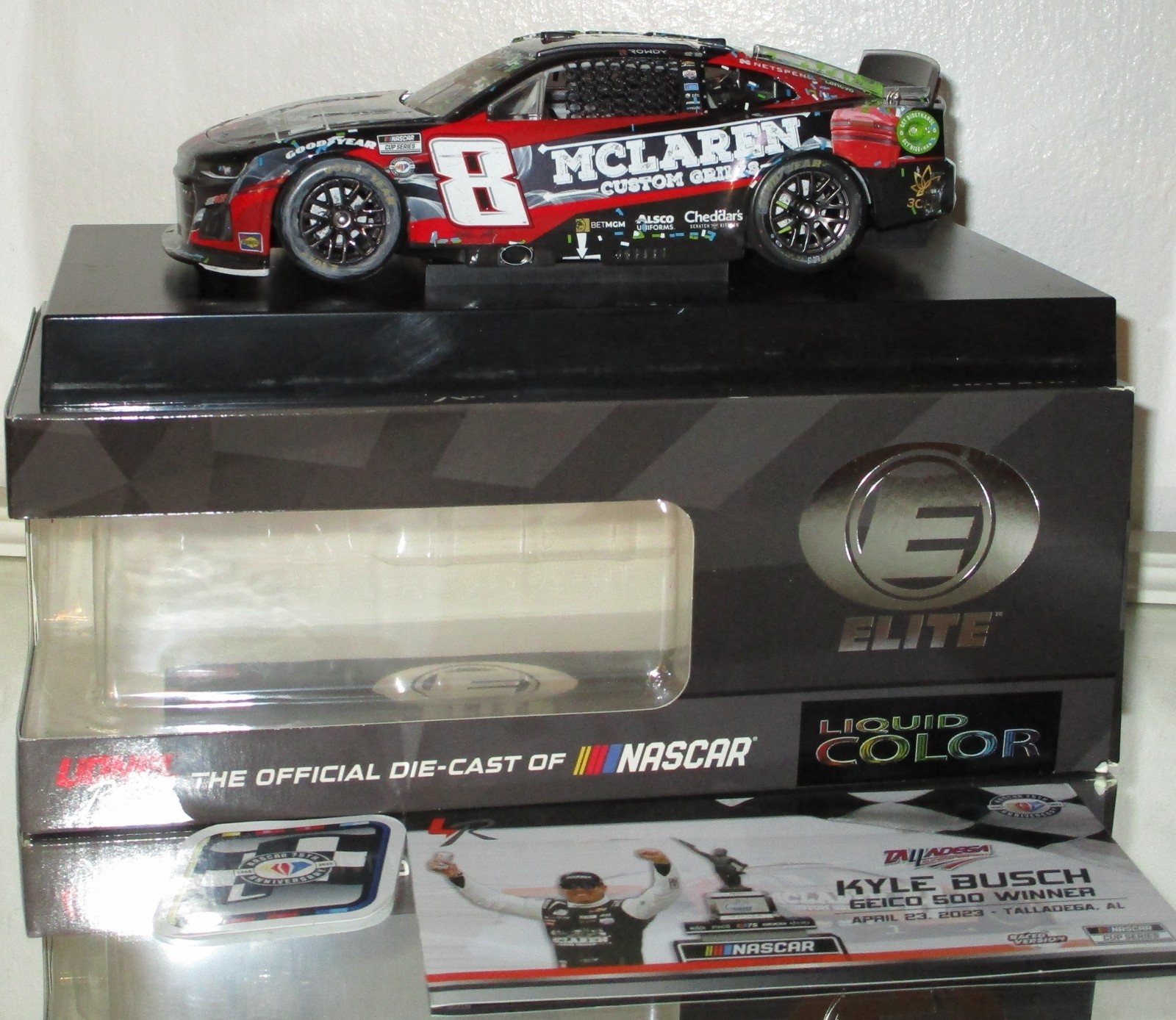 2023 KYLE BUSCH #8 MCLAREN CUSTOM GRILLS AUTOGRAPHED TALLADEGA WIN LIQUID COLOR