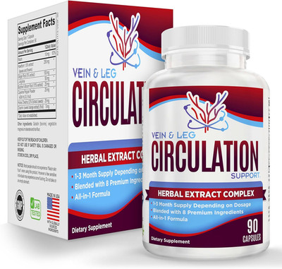 Vein & leg circulation support supplement 8 in 1 daily formula, 90 capsules