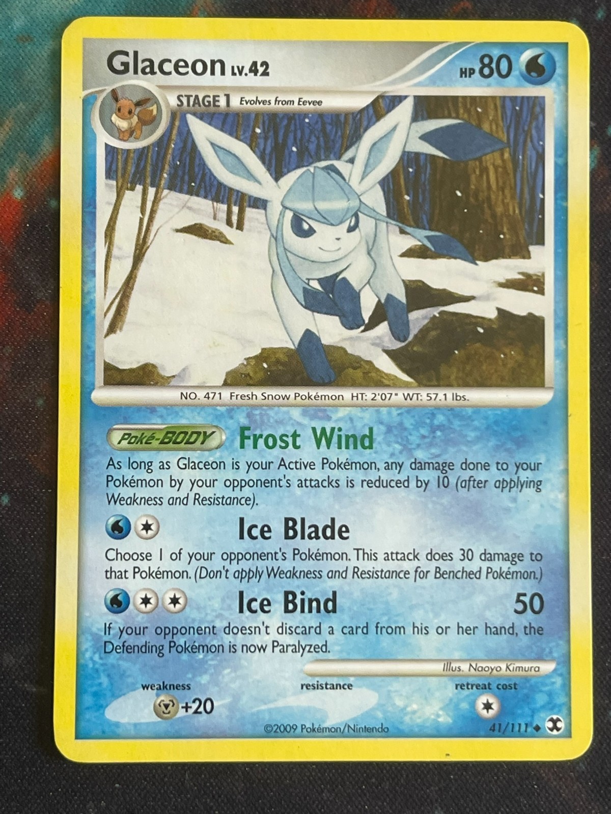 POKEMON GLACEON LV.42 #41/111 UNCOMMON NM RISING RIVALS CARD