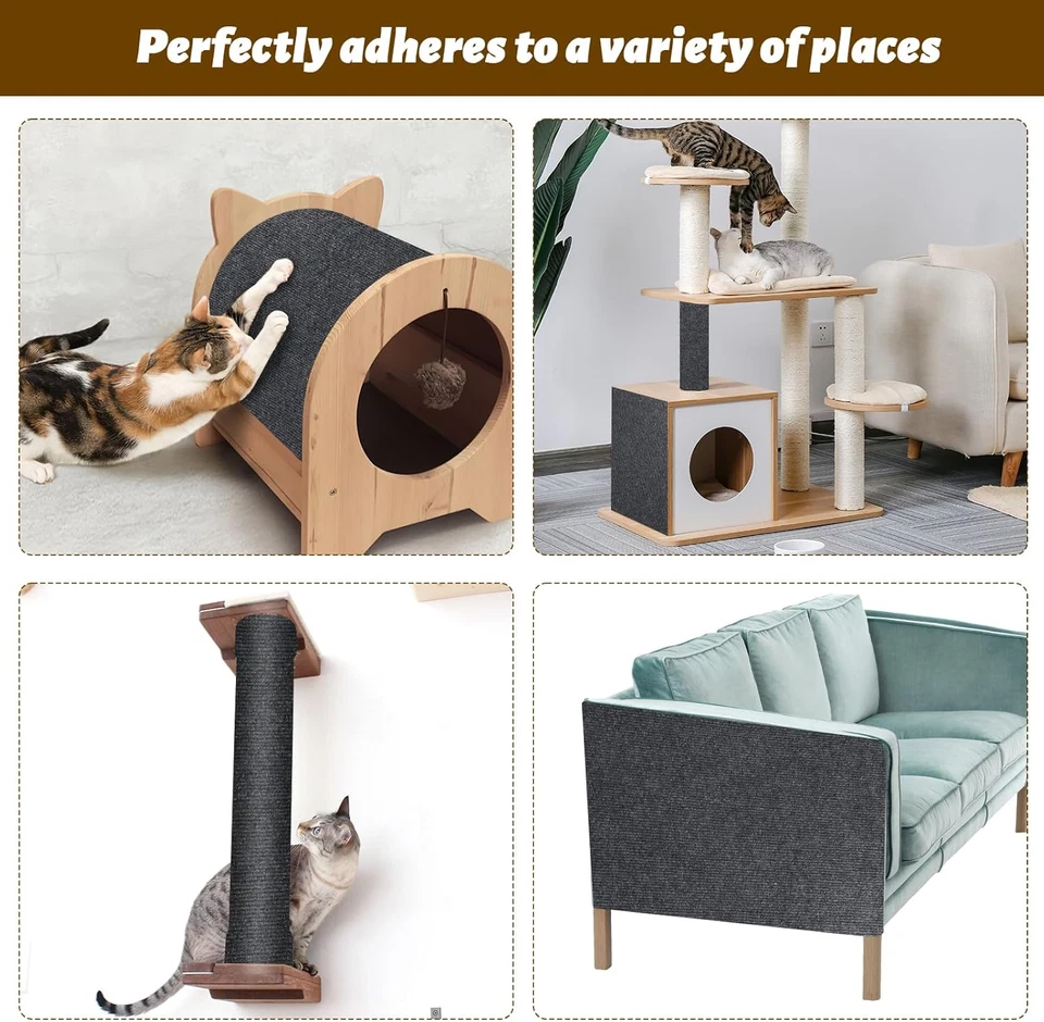 Tappeto Tiragraffi per Gatti 200 Cm X 40 Cm Autoadesivo Antigraffio Gatto Divano - Immagine 4 di 4