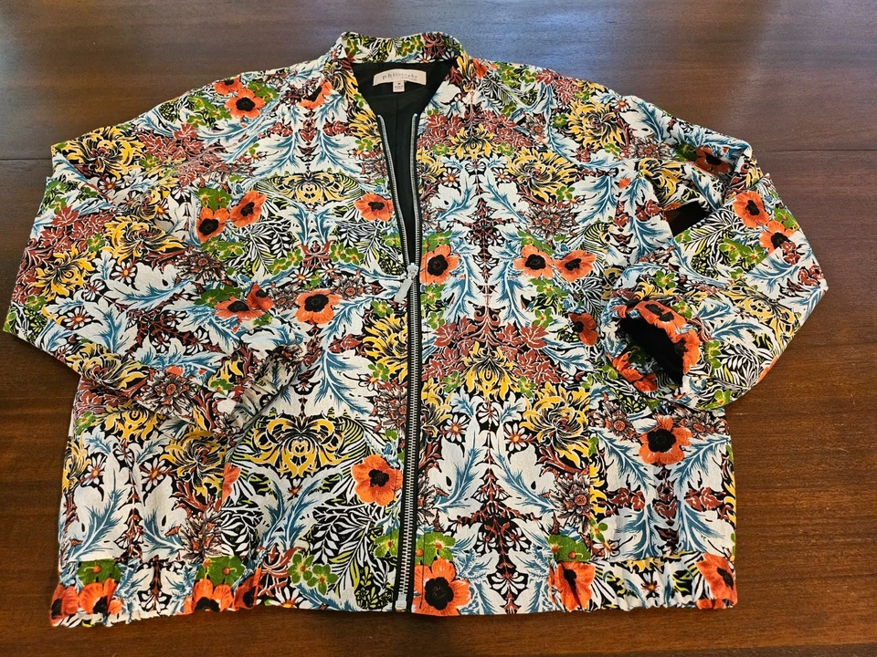 Philosophy Multicolor Floral Pattern Bomber Jacket Med Zip Up Pockets - Image 2 of 4