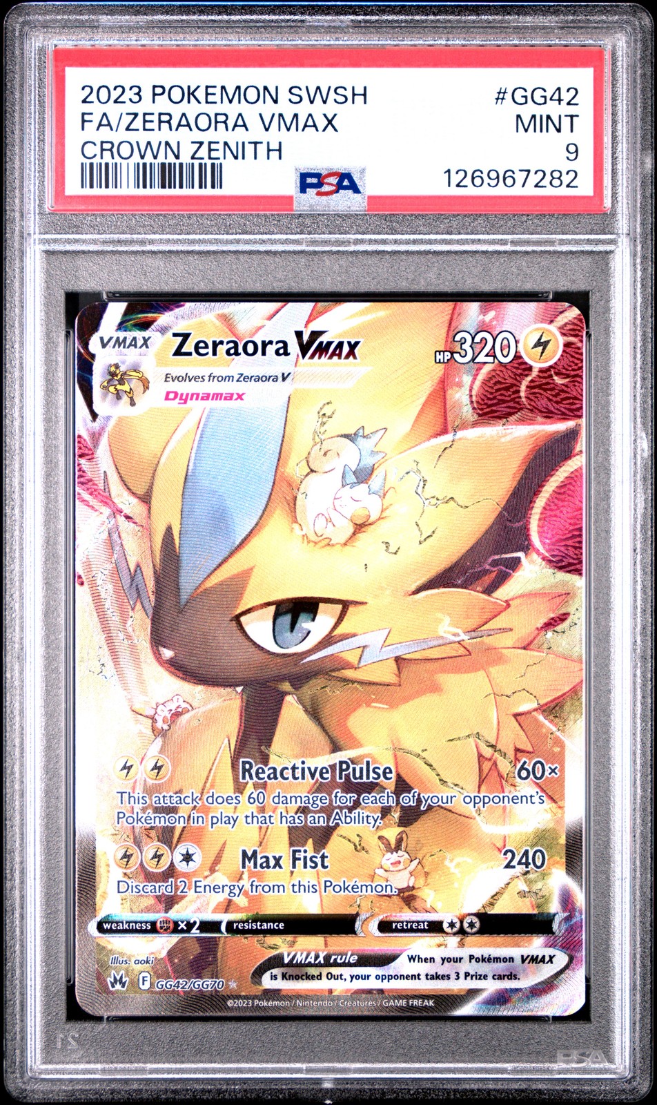 PSA 9 Zeraora Vmax #GG42 2023 Pokemon Crown Zenith 126967282