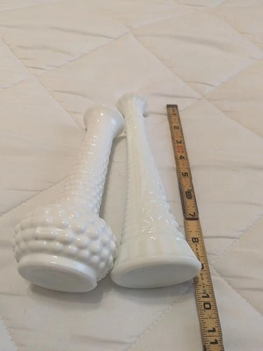 Vintage hobnail Brody vase and stars and bars vase both milk glass USA