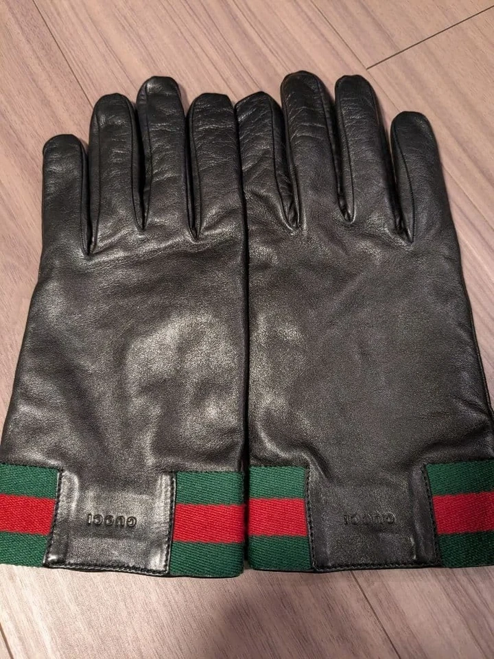 Authentic GUCCI Sherry Line Five Finger Gloves Leather Cashmere Made in Italy - Image 4 of 4