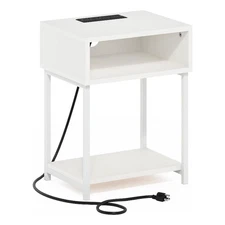 Furinno Moretti USB and Type-C Charging Port Open Storage Side Table White/White