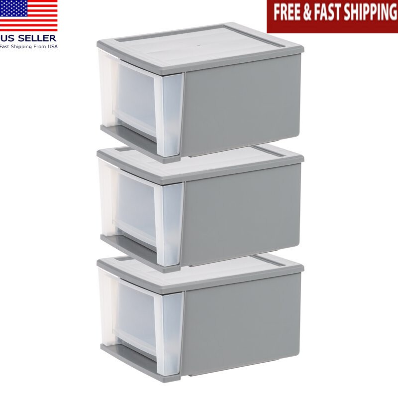 3 Pack Stackable Clear Plastic Storage Bins Under Bed Organizers 17 Qt Modular