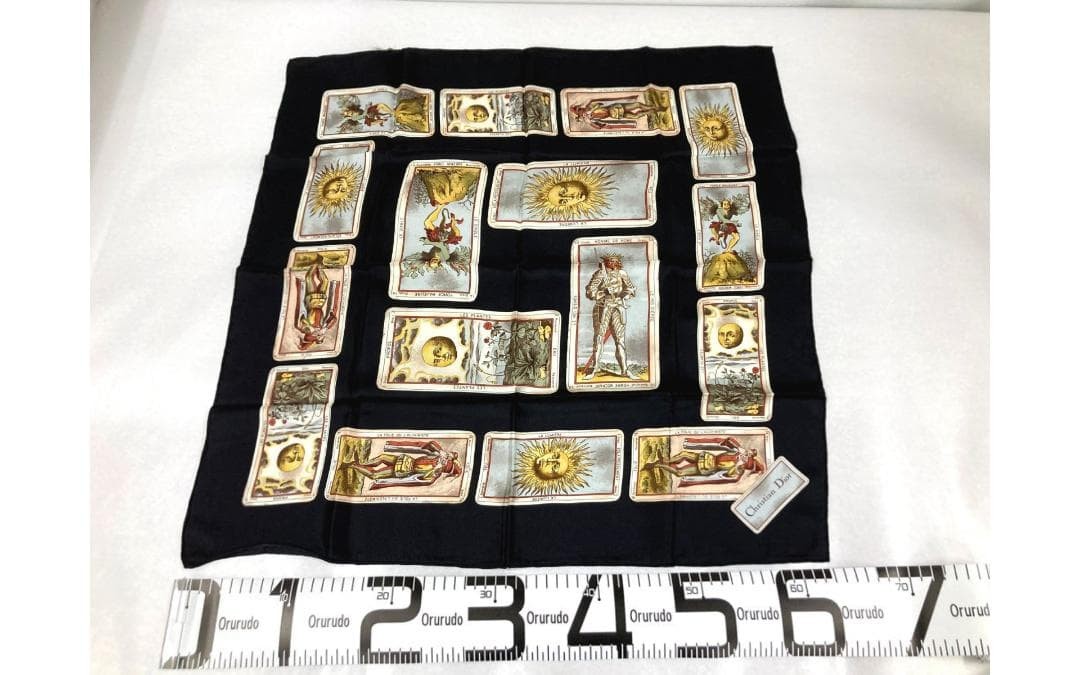 Christian Dior Large Silk Scarf with Chess and Playing Cards Pattern 63cm x 63cm