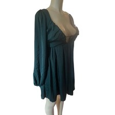 NWT S Lulus Lulu's Forever Tied to You Emerald Green Satin Tie-Back Mini Dress