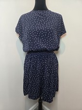 GAP Mini Dress Navy White Polka Dot Smocked Waist Cap Sleeve Women's Large