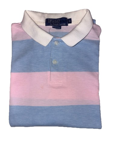 VTG 90s Polo Ralph Lauren S/S Rugby Stripe Shirt USA XL Preppy Pastel Pink Blue - Image 1