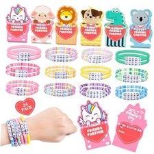 Valentines Day Cards for Girls Classroom Bulk, 24 Bulk Friendship Bracelets