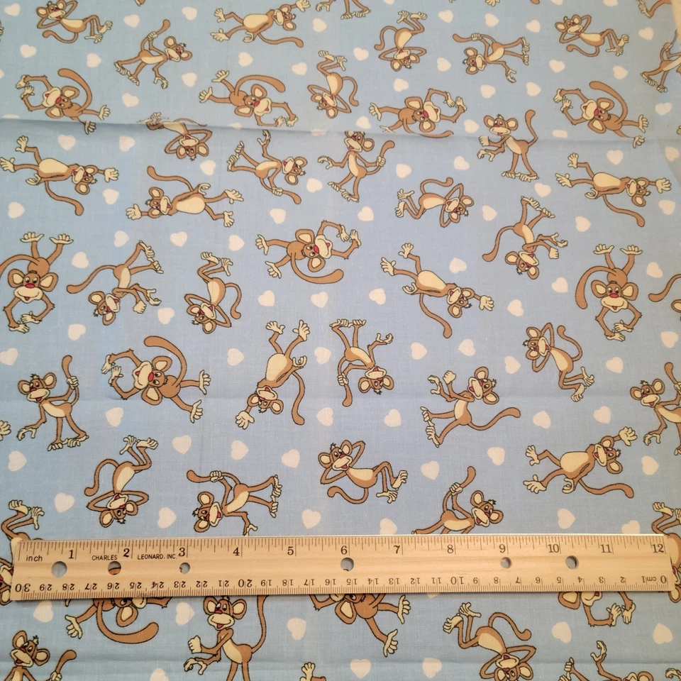 Cotton Fabric Bo the Monkey Blue Hearts Print 26x44" Cartoon Character - Image 4 of 4