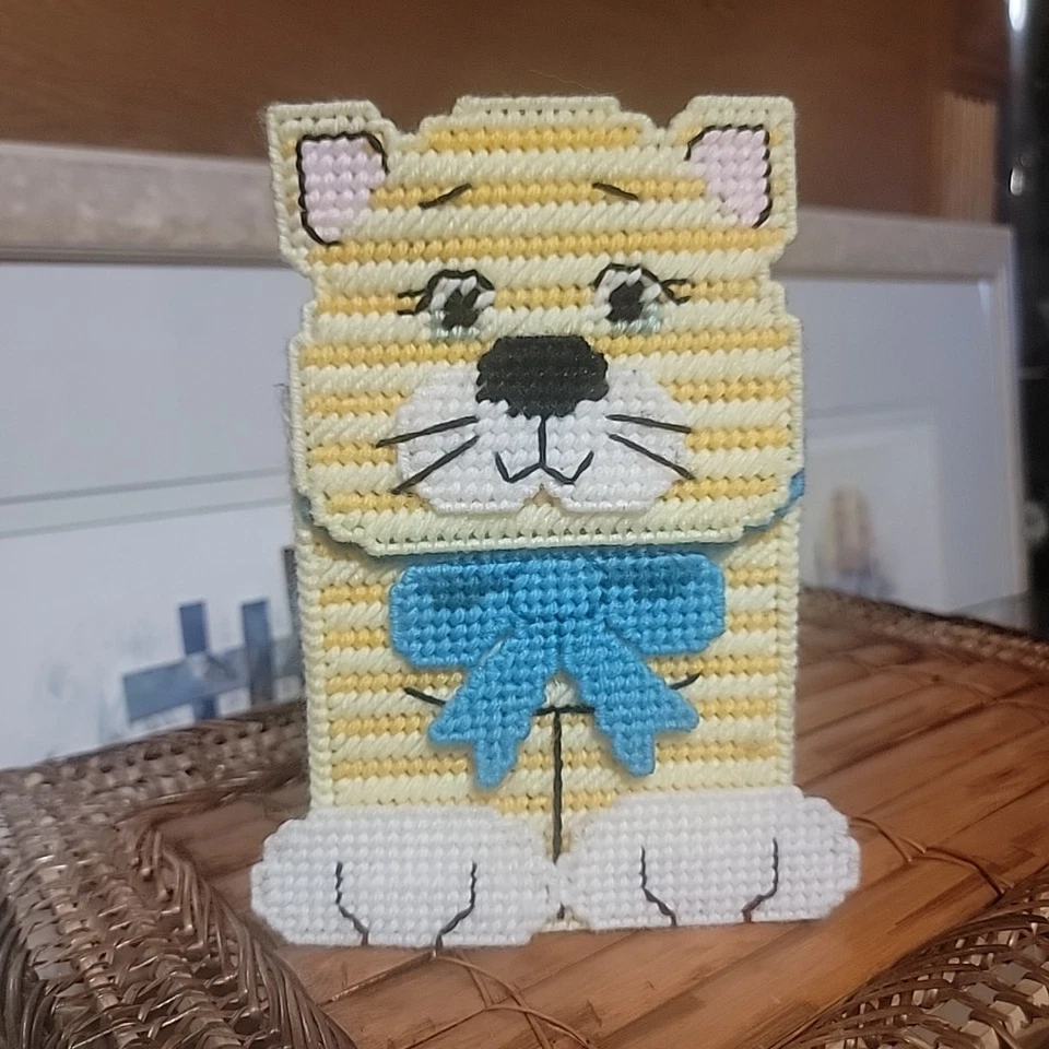 Cubierta de caja de pañuelos para gato de lona de plástico cosida a mano de colección naranja atigrada  Foto 2 de 4