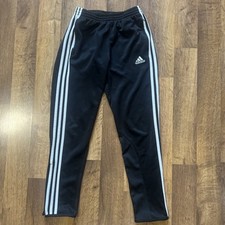 Adidas Clima Cool Youth Tapered Sweatpants Black/White Striped Zip Ankle Sz Med