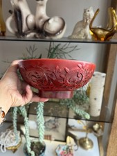Red Footed Bowl Royal Haeger Floral Scroll Deep Relief 1960’s Read
