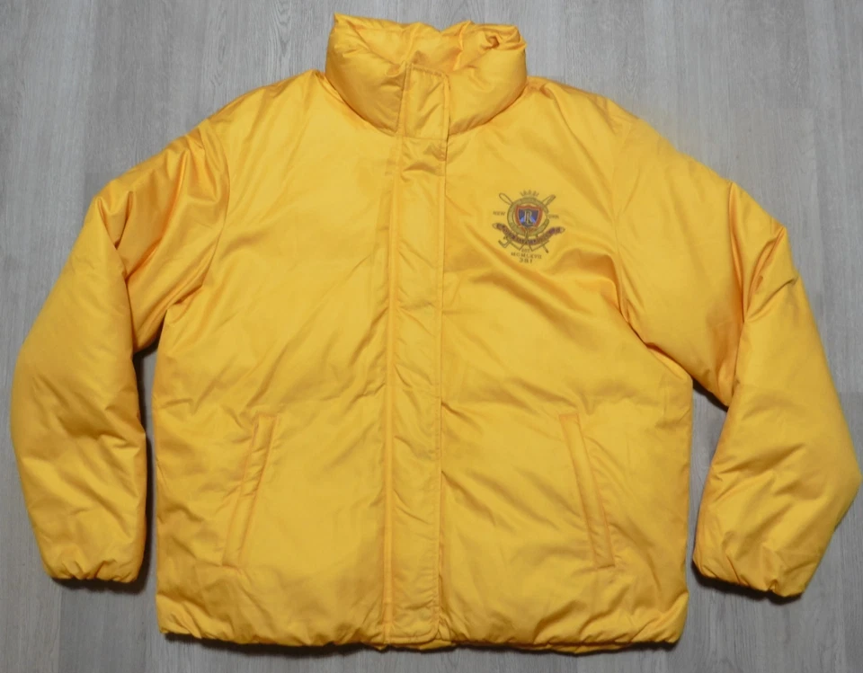 Chaqueta acolchada de plumón ecuestre XL para hombre Polo Ralph Lauren amarilla LS defectuosa Foto 3 de 4