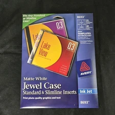 Avery 8693 Inkjet CD/DVD Jewel Case Inserts, Matte White, 20/Pack