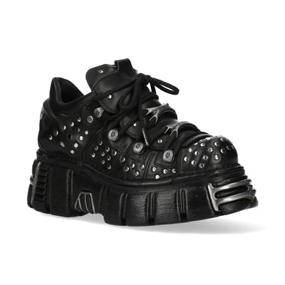 New Rock M-120NR-C1 Schwarz Plateau Metallic Punk Rock Leder Stiefeletten