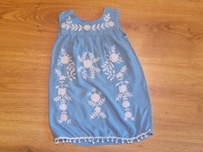 Lightweight Blue Dress Sundress White Embroidery Girls Size 5