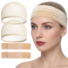 JJUNW 4Pcs Wig Caps Net, Grip Band, Wigs Cap For Women Adjustable Yellow
