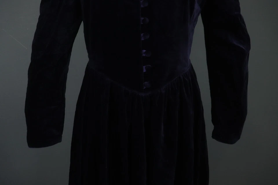 Vestido LAURA ASHLEY Púrpura Manga Larga Cuello Corazón Botón Frontal Cambio Talla L Foto 3 de 4