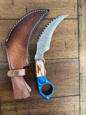 CUSTOM HANDMADE DAMASCUS KARAMBIT WITH HANDLE & PREMIUM LEATHER SHEATH
