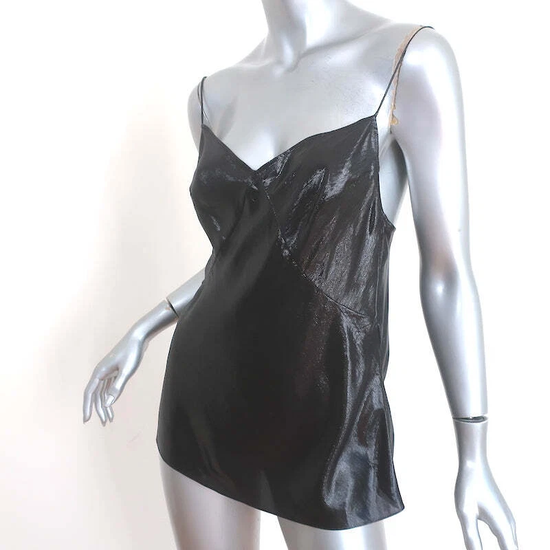 Saint Laurent Metallic Tank Top Black Silk-Blend Size 38 - Image 2 of 4