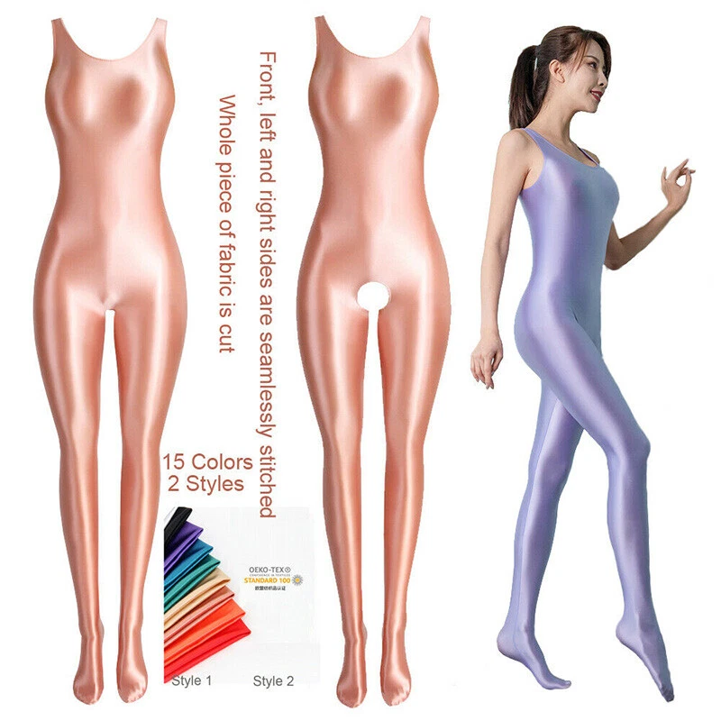 MJINM Women Sexy Jumpsuits Shiny Glossy Sports Yoga Gym Tight Leggings Bodysuit - Image 3 of 4