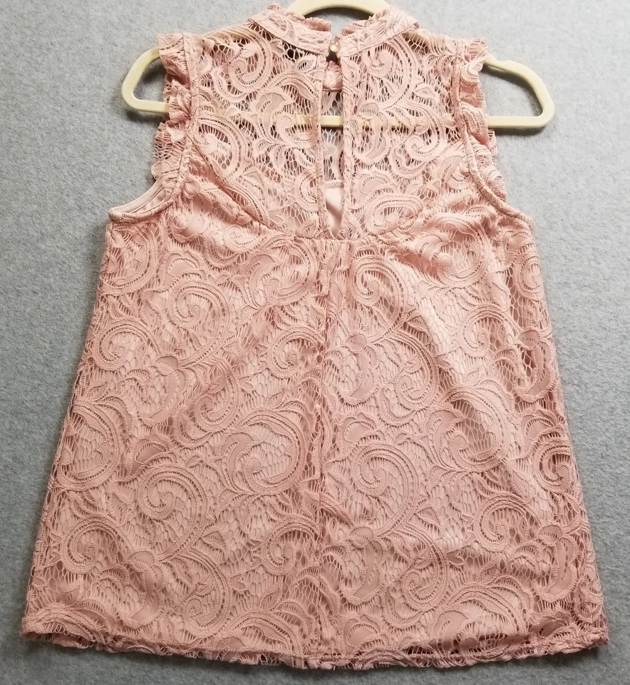 Blusa Heartsul Feminina Extra Grande XL Rosa Floral Renda Sem Mangas Elástica Coquete - Imagem 3 de 4