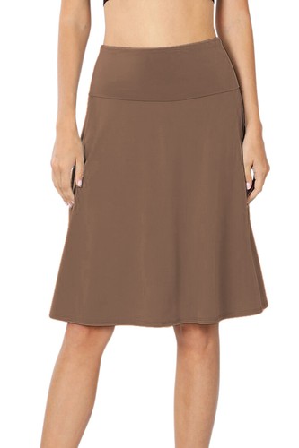 Womens High Waist Fold Over Knit A-Line Flared Midi Swing Skirt - 第 39/49 張圖片