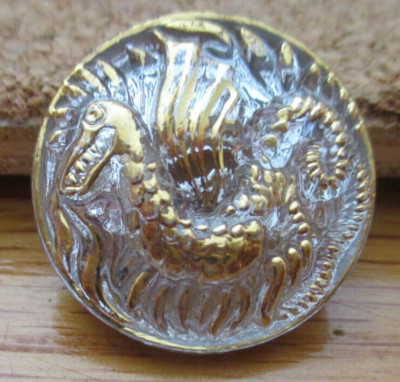 1-Raised Gold Dragon-Silver Back UV Reactive Crystal Front Button #81 21.36mm
