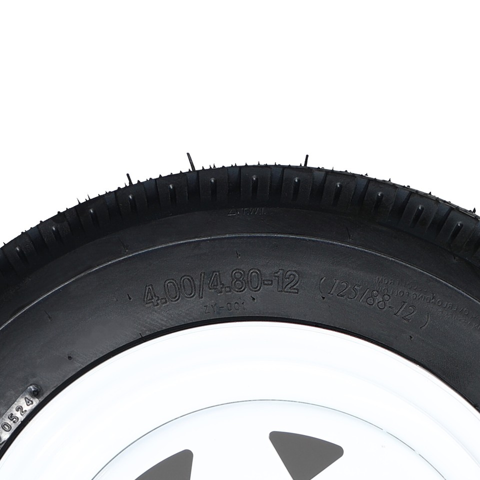 Two 4.80-12 Trailer Tires And Rims 4.80x12 480x12 LRB 5 Lug White Spoke ...