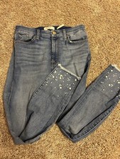 Jen7  Size 6 Women’s Jeans Blue With White Pearls Dressy Stretchy Pants NICE!