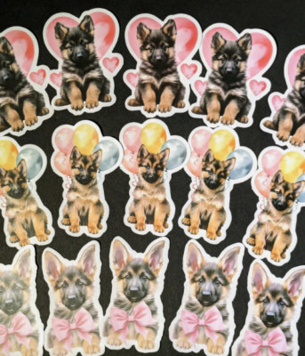 German Shephard Puppy Stickers, GSD Stickers, Laptop, Water Bottle, 15pk