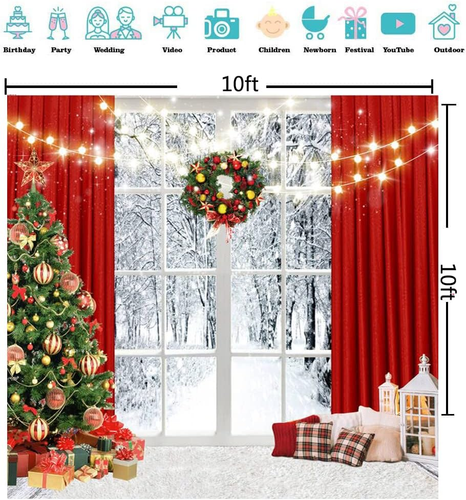 10X10Ft Christmas Window Backdrop for Photography Winter Snow Scene Xmas Party D - Picture 3 of 7