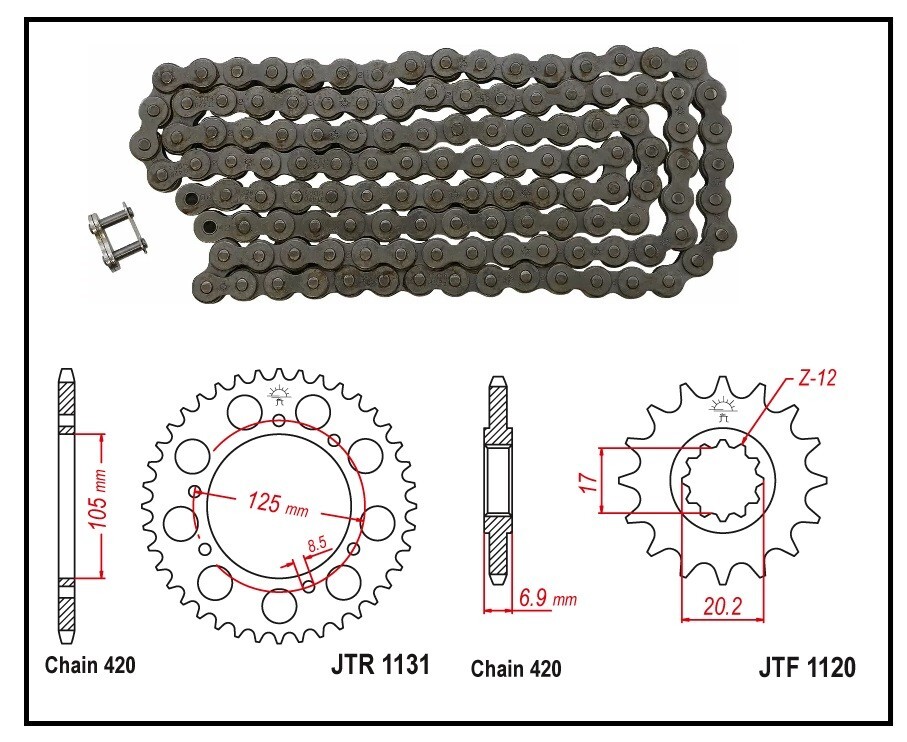 Kit chaine RIEJU MRX 50 PRO pour résoudre les déraillements avec couronne renforcée