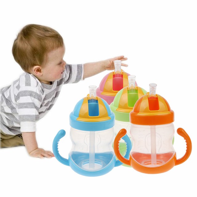 280ml Cute Baby Cup Kids Child Learn Feeding Drinking Water Straw