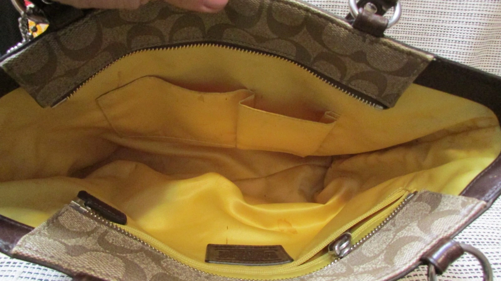 COACH Carrozza n. Borsa a righe J0973 F14477 Heritage Signature Chelsea marrone