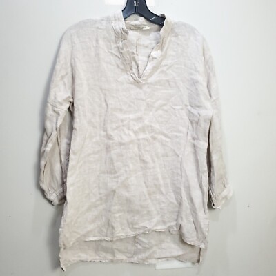 Francesca Bettini Blouse Top Womens Size S Brown Italy Shirt 3/4 Eyelet Sleeve