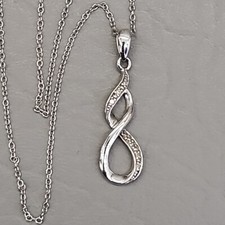 Infinity Diamond Necklace Pendant Sterling Silver 925 Chain 17.5" HOU