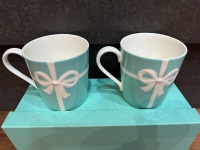 Tiffany & Co. Blue Ribbon Mug Cup 2pcs Set Authentic 225ml H 9cm