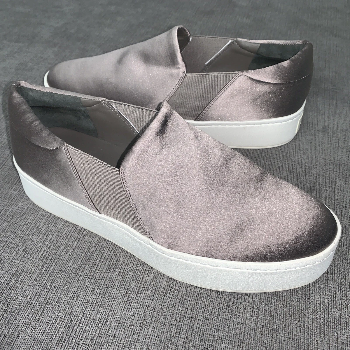 VGUC Vince Warren Platform Sneakers Size 9 M Women s Gray Satin Slip On Wedge
