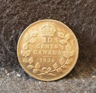 1936 Canada (Dominion) silver 10 cents, George V, KM-23a (CA8)