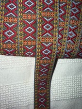 5 yards brick red blue olive green abstract diamond woven ribbon trim 1.375 wide