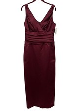 David's Bridal Sleeveless Satin V-Neck Dress Size 10 81047 Wine Wedding Party