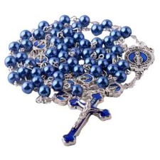 Blue Catholic Rosary Beads - Our Lady Of Lourdes Medal - Christ Crucifix