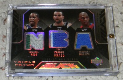 Chauncey Billups, Tony Parker, Redd - 2006-07 UD Black - Triple Patch #09/15