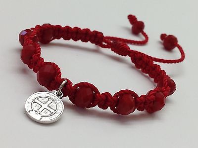 Pulsera Con De San Benito Cristal Rojo Tejida Macrame | eBay