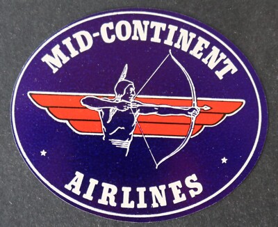 Altes Etikett HOTEL MID-CONTINENT AIRLINES Indianer Koffer Luggage Label 4