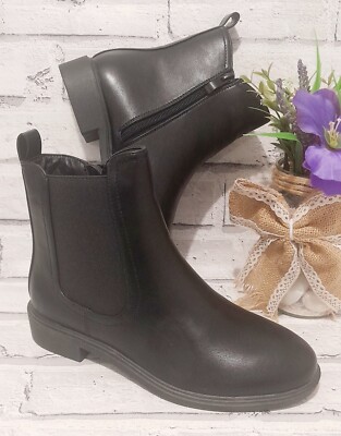 DAMEN SCHWARZ CHELSEA STIEFELETTEN SEITLICHER REISSVERSCHLUSS NIEDRIGER BLOCKABSATZ SCHUHE GRÖSSE 